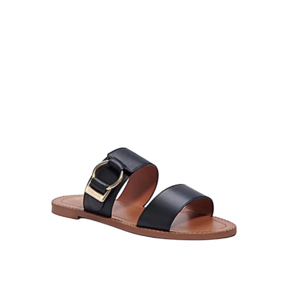 Coach Women's Hallie Leather Size 6.5 Black and Tan Sandals NWT